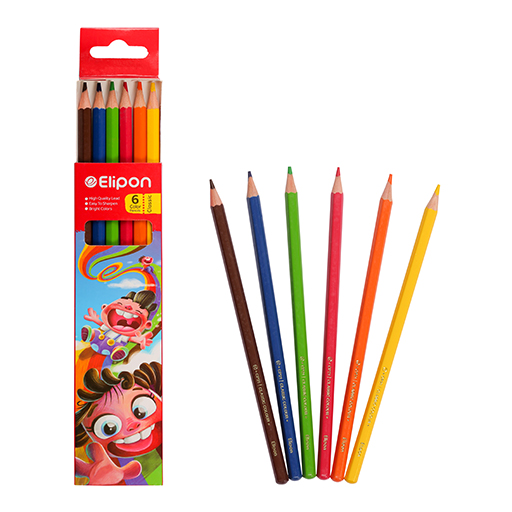 مداد رنگی 6 رنگ الیپون کد 8120610 جعبه مقوایی